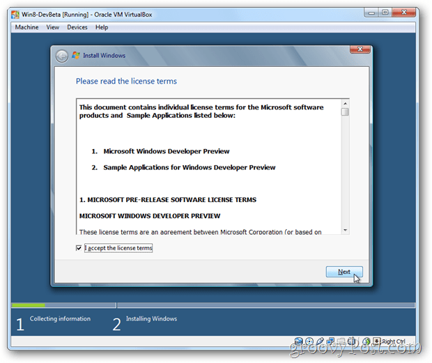 VirtualBox Windows 8 eula akzeptiert Lizenz