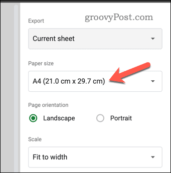 Legen Sie das Papierformat in der Druckvorschau von Google Sheets fest