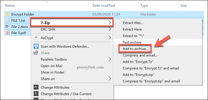 Hinzufügen zu einem neuen 7-Zip-Archiv in Windows 10