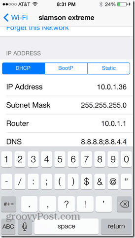 Zuweisen von öffentlichen Google-DNS in iOS 7