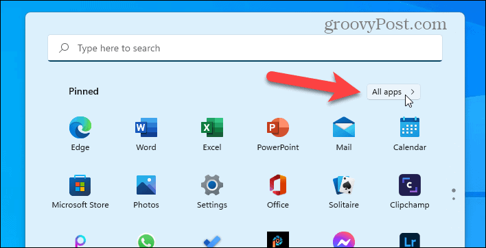 Klicken Sie im Startmenü von Windows 11 auf Alle Apps