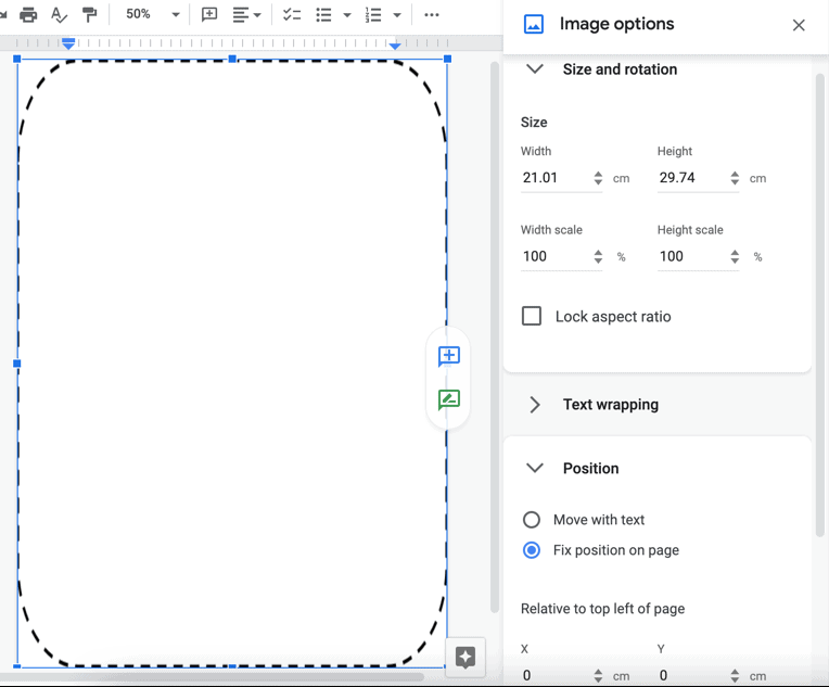 Ändern der Größe eines Hintergrundbilds in Google Docs