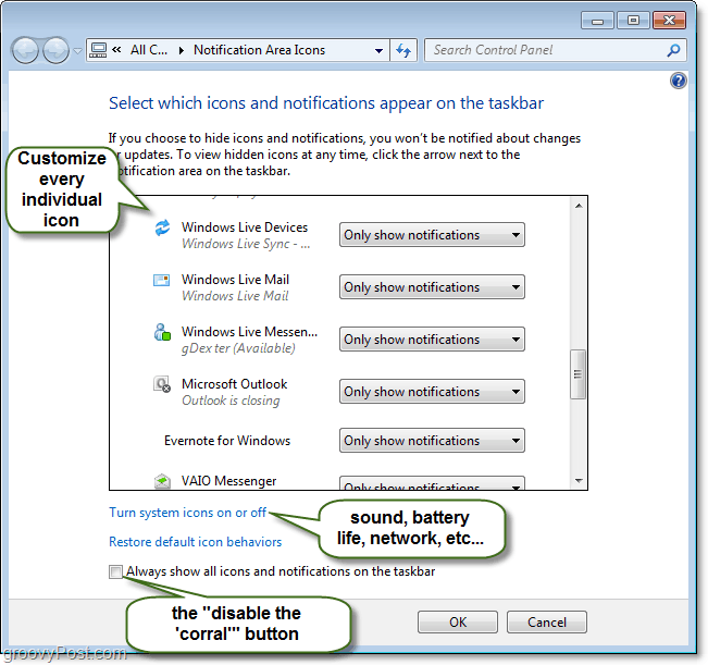 Passen Sie das Kontrollfeld für Windows 7-Taskleistenbenachrichtigungen an
