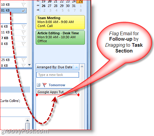 Outlook 2007-Aufgabenleiste - Ziehen Sie die E-Mail, um eine Aufgabe zu erstellen