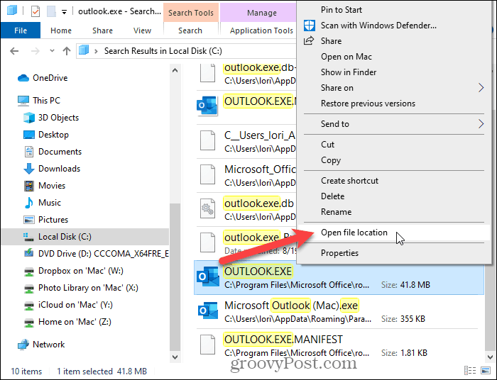 Wählen Sie im Datei-Explorer die Option Dateispeicherort öffnen