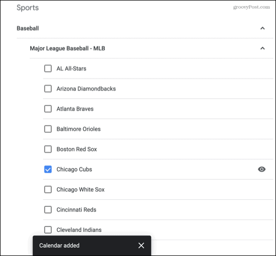Sport zu Google Kalender hinzugefügt
