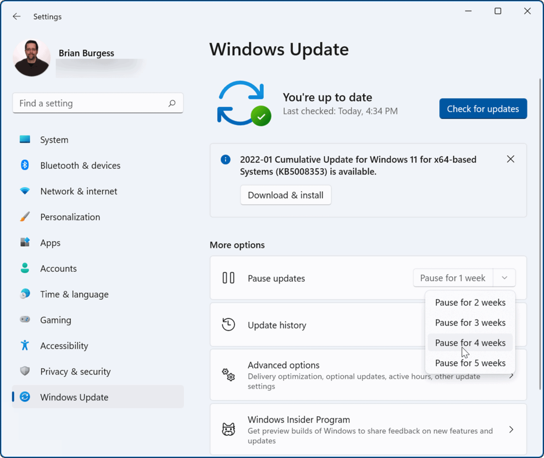 Updates unter Windows 11 pausieren