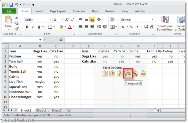 Einfügen in Excel mit Transponieren