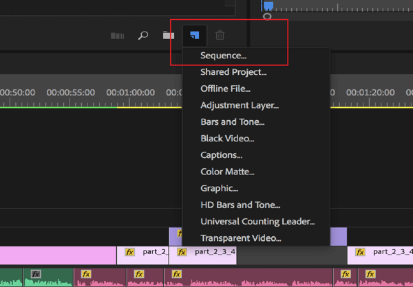 Option zum Bearbeiten einer Sequenz in Adobe Premier Pro.