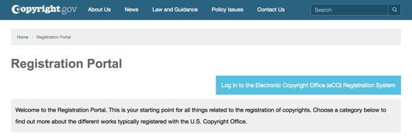 Verwenden Sie das Registrierungsportal auf Copyright.gov, um Sie durch den Prozess zu führen.