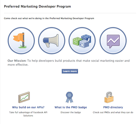 Facebook bevorzugte Marketing-Entwickler-Programm