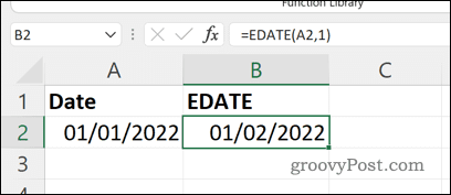 Das Ergebnis einer EDATE-Formel in Excel