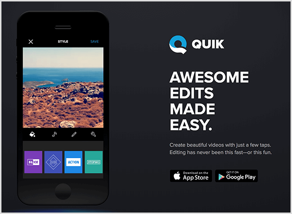 Quick for Mobile erstellt automatisch Videos für Geschichten.