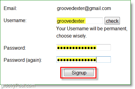 Gravatar-Screenshot - Geben Sie einen Benutzernamen und ein Passwort ein