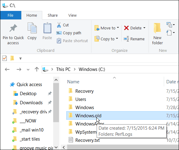 Löschen Sie Windows.old nicht, wenn Sie in den ersten 30 Tagen von Windows 10 auf eine frühere Version zurücksetzen möchten