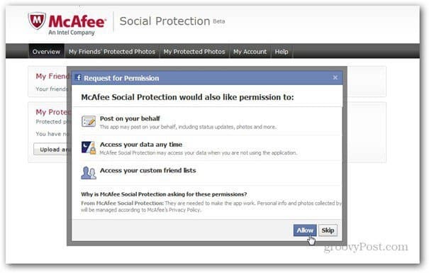 Mcaffee Sozialschutz erlaubt Facebook