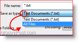 Auswählen von "Alle Dateien" als Dateityp