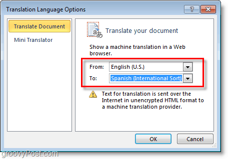Wählen Sie eine Sprache für Microsoft Word aus, in die übersetzt werden soll