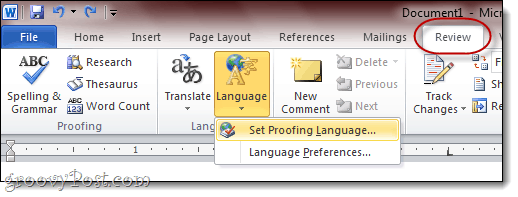 So ändern Sie die Proofing-Sprache in Office 2010 von AmEng (USA) in BrEng (Großbritannien)