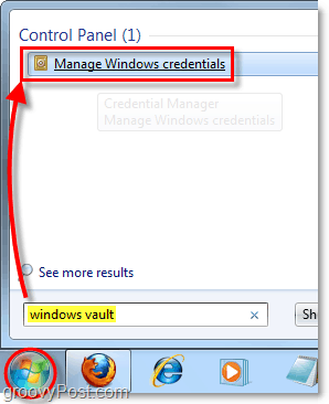 Greifen Sie über die Startmenüsuche in Windows 7 auf Windows Vault zu