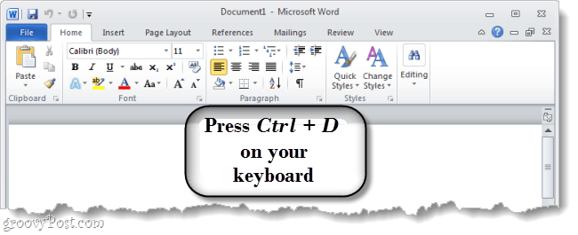 Drücken Sie Strg + D auf Ihrer Tastatur, um das Dialogfeld mit den Schriftoptionen zu öffnen