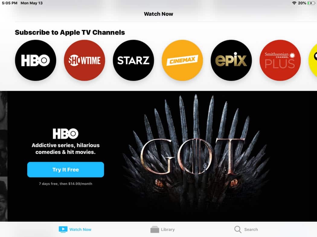 Neue iPad-Kanal-Abonnements für die Apple TV App