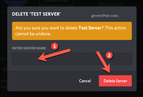 Bestätigen Sie das Löschen des Discord-Servers