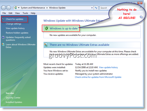 Windows Update-Menü für Windows Vista
