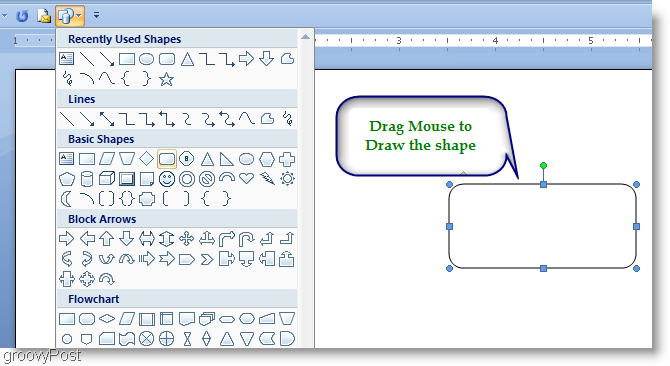 Microsoft Word 2007 Zeichnen Sie die Form durch Ziehen der Maus