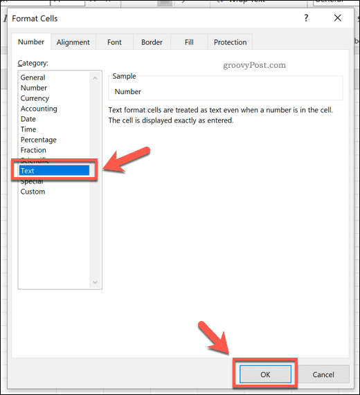 Formatieren von Zellen als Text in Excel