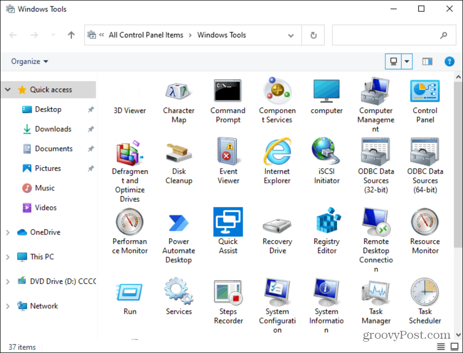 Elemente im Windows-Tools-Ordner