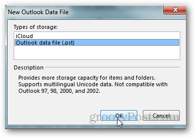 So erstellen Sie eine PST-Datei für Outlook 2013 - Klicken Sie auf Outlook-Datendatei