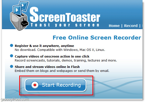 Starten einer Bildschirmaufnahme mit screentoaster