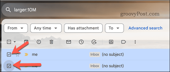Wählen Sie in den Suchergebnissen Gmail-E-Mails aus