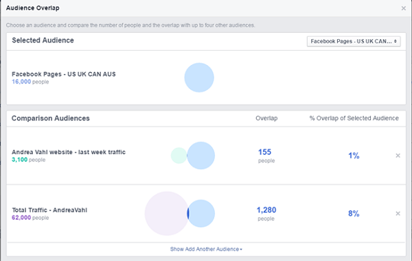 Vergleich der Facebook-Anzeigen zwischen der Facebook-Seite und dem Publikum des Website-Verkehrs