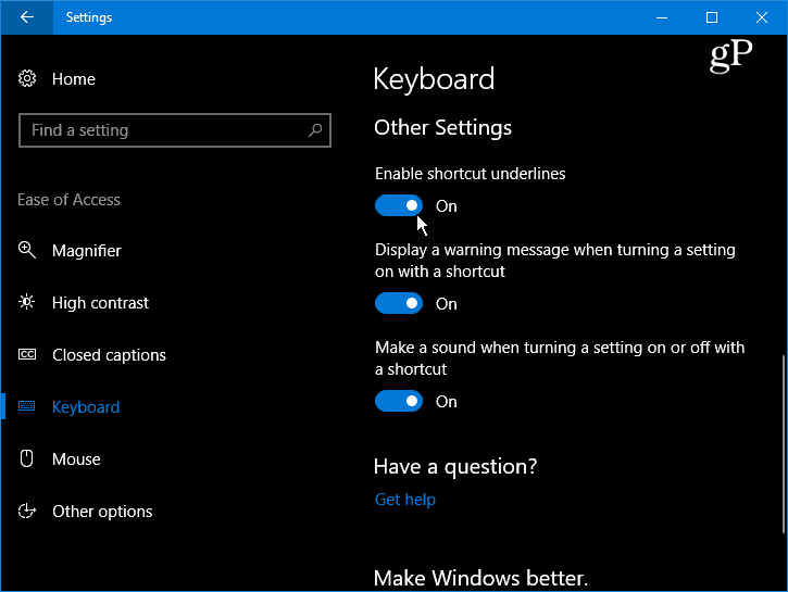 Erstellen Sie Windows 10 Tastenkombinationen zum Unterstreichen und Hervorheben von Menüs