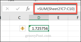 Eine Excel-SUMME-Formel, die einen Zellbereich aus einem anderen Arbeitsblatt verwendet