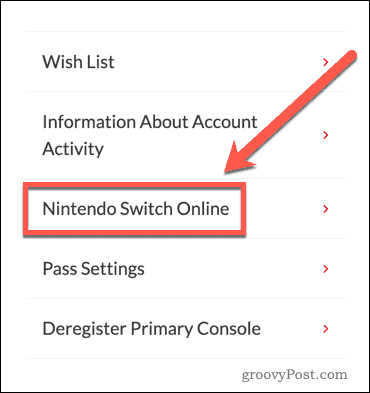 Nintendo Switch Online-Website-Einstellungen