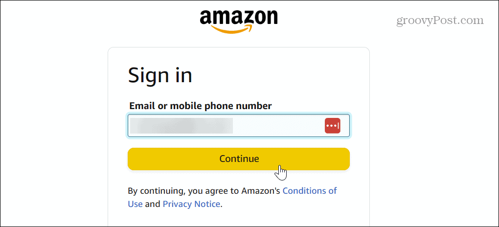 Melden Sie sich mit dem Passwort für das Amazon-Konto an