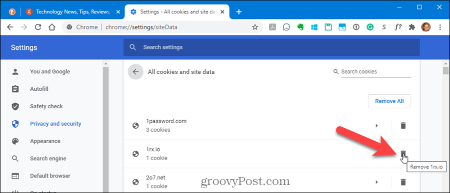 Löschen Sie Cookies für eine Website in Chrome