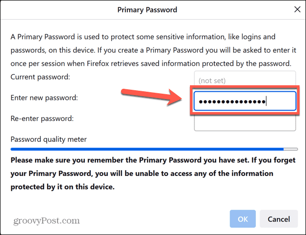 Firefox neues primäres Passwort