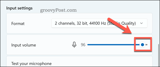 Schieberegler für die Mikrofonlautstärke unter Windows 11