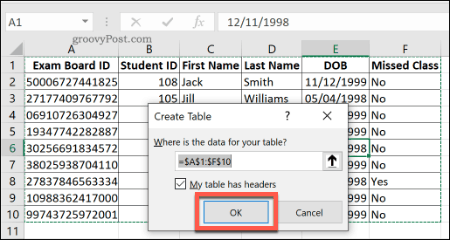 Erstellen einer Standardtabelle in Excel