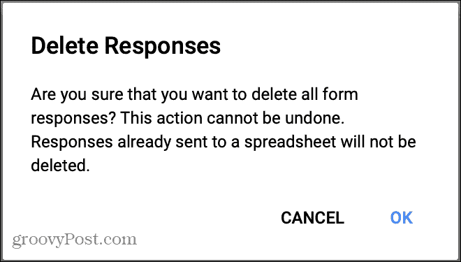 Google Forms-Antworten Alle löschen