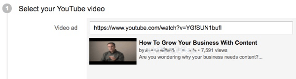 Fügen Sie den Link zu Ihrem Video für Ihre YouTube-Werbekampagne hinzu.
