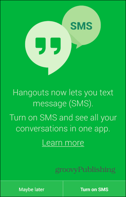 Hangouts SMS werden aktiviert