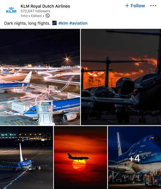 KLM LinkedIn Seitenbeitrag für mehrere Fotos