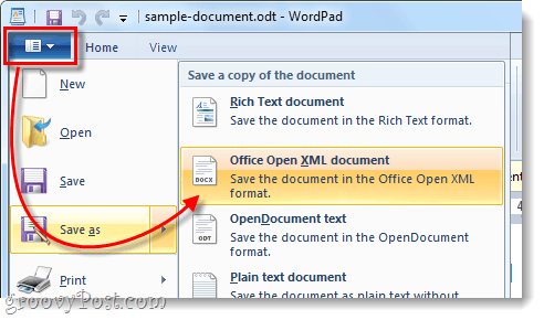 Speichern Sie die Odt-Datei als offenes XML-Dokument