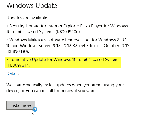 Windows 10 Cumulative Update KB3097617 jetzt verfügbar