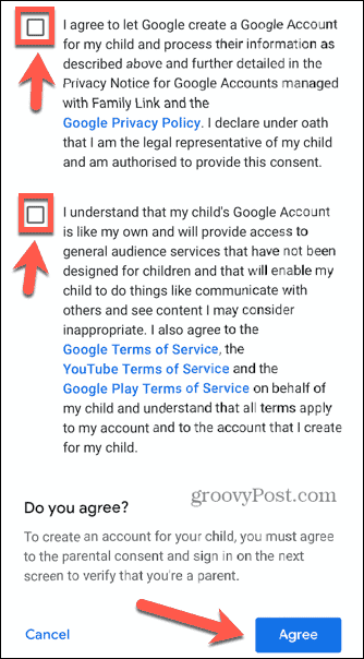 Kontrollkästchen für untergeordnete Gmail-Konten
